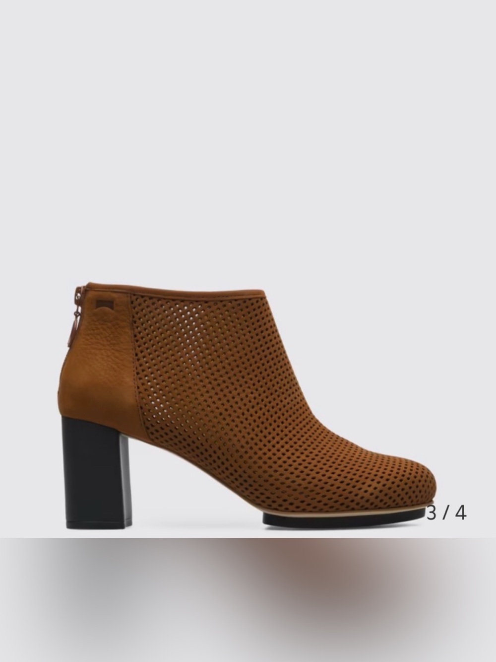 Camper Myriam Perforated Laser Cut Block Heel Cognac Leather Ankle Boot 39 8